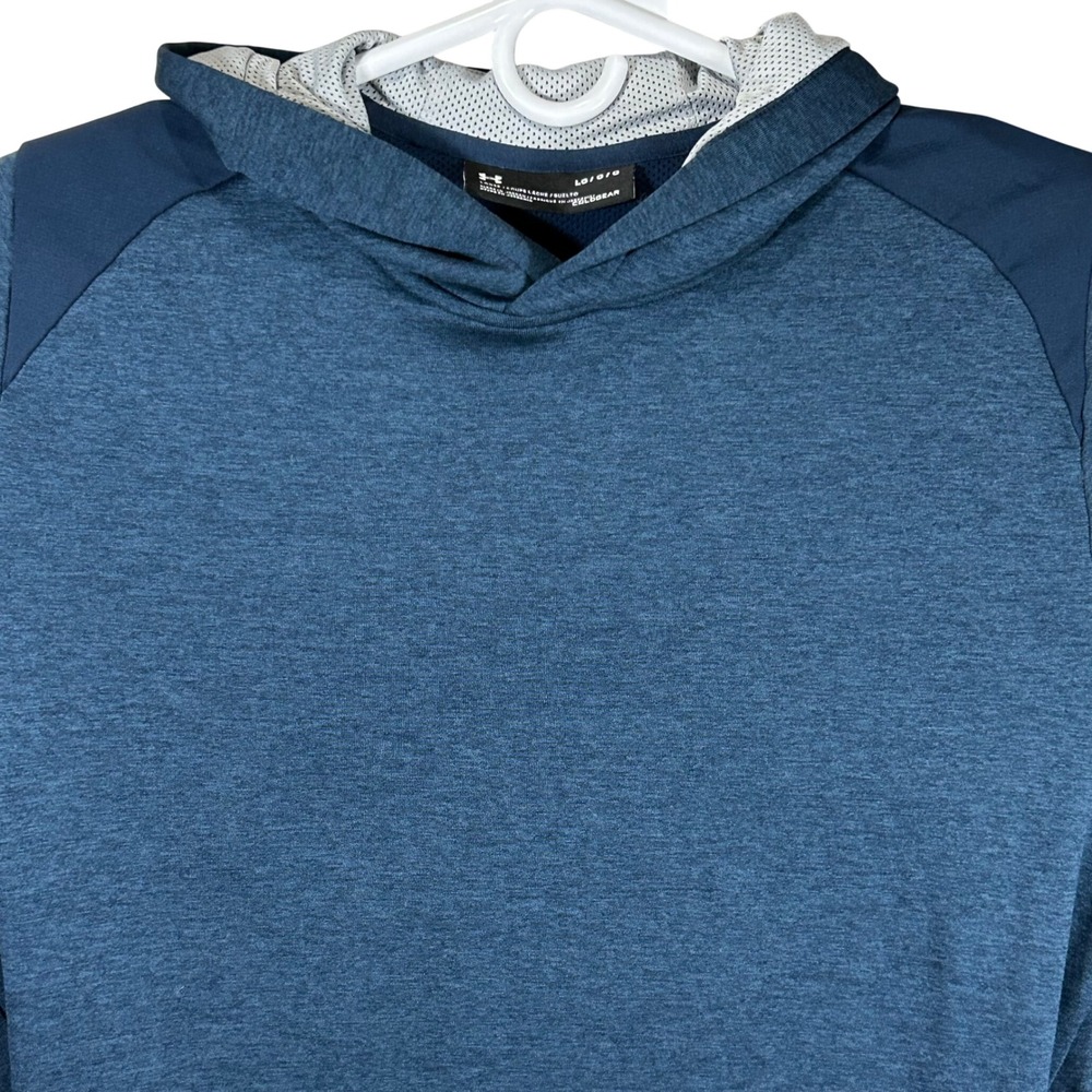 Under Armour ColdGear Mens Large Blue Heather Pullover Hoodie Sleeve Graphic